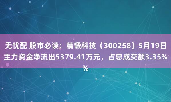 无忧配 股市必读：精锻科技（300258）5月19日主力资金净流出5379.41万元，占总成交额3.35%